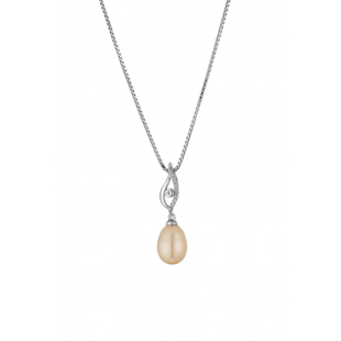 Silver necklace with natural white pearl and zirons CAA062N Swan