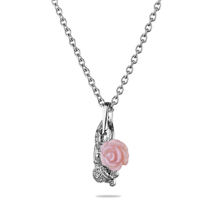 Сребърно колие с висулка цвете от миден седеф и цирконий ROSE3N Swan