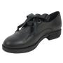 Women's black leather casual shoes with ribbon